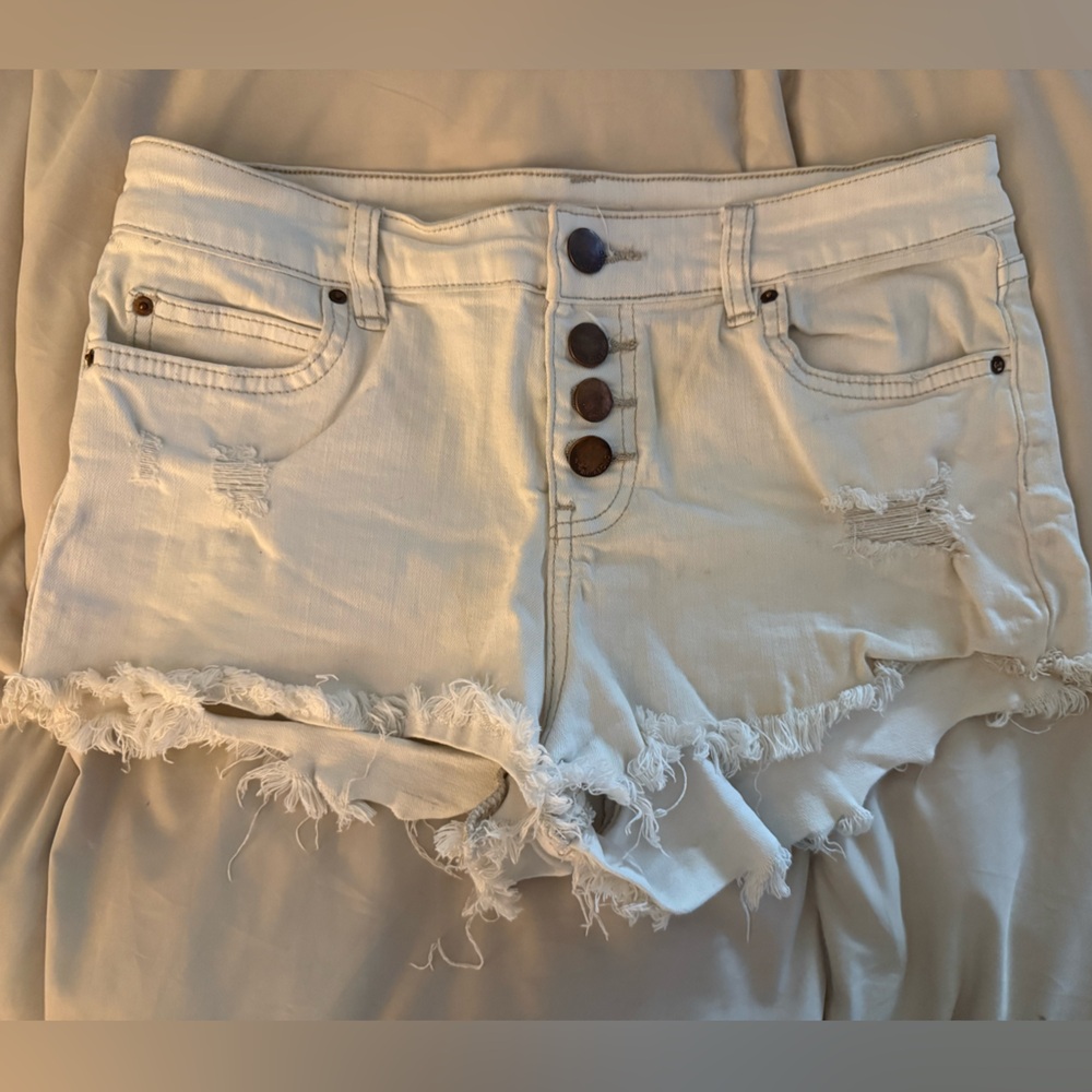 Billabong White Distressed Denim Cutoff Shorts-Size 26